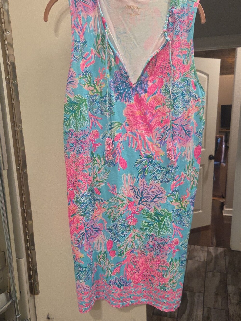 Lilly Pulitzer Blue One-Piece Coverup with Pink Tropical Print